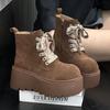 Fashion Muffin Heightening Fashion Boots 2024 Autumn and Winter New British Style Platform Retro Lace-up Versatile Martin Boots Women