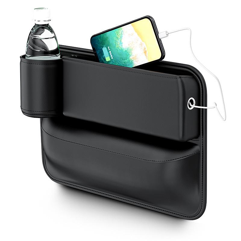 Universal Left Side PU Leather Console Side Seat Filler Organizer Cup Holder x1