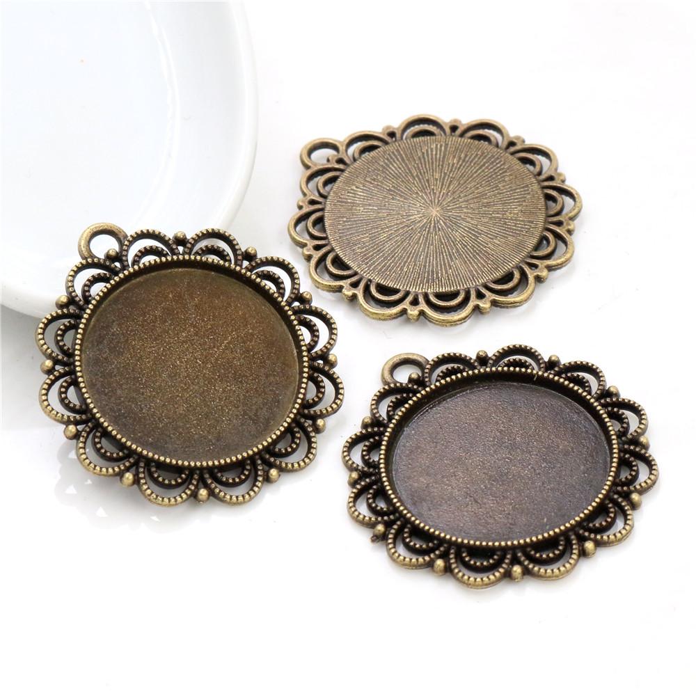 New Fashion 5pcs 25mm Inner Size Black Antique Silver Plated Bronze Flower Simple Style Cabochon Base Setting Charms Pendant