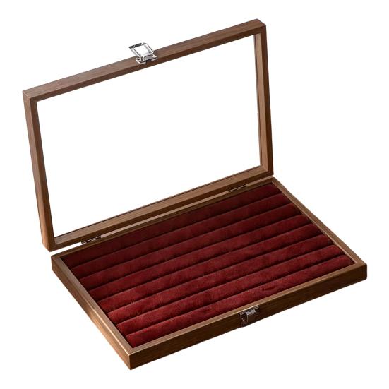 Ring-Aufbewahrungsbox, Langlebiges Holz mit unterteiltem Design, Weiches Samt-Innenfutter, Mehrgitter-Schmuckorganizer, für Ringe Armbänder Ohrringe
