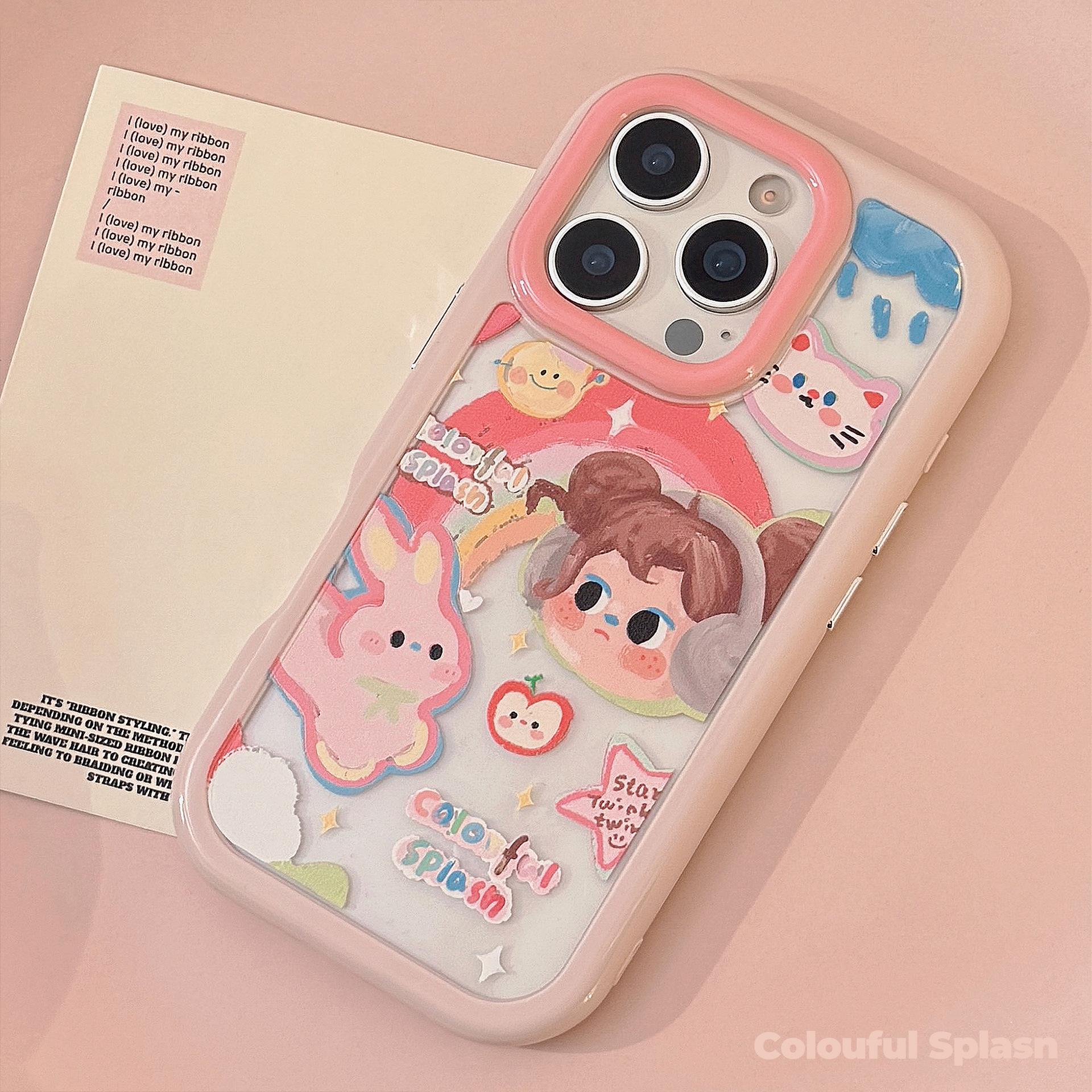 

Rainbow Graffiti Girl for IPhone16 for Apple 15ProMax Phone Case 13 Cartoon 14 Acrylic X/Xs