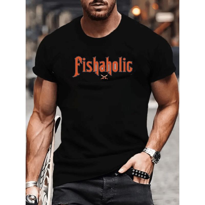 Европейские размеры  Рыболов  Оранжевый Готический Текст с Принтом Трезубца, Универсальные Повседневные Топы, Топы с Круглым Вырезом, Топы с Коротким Рукавом S чёрный