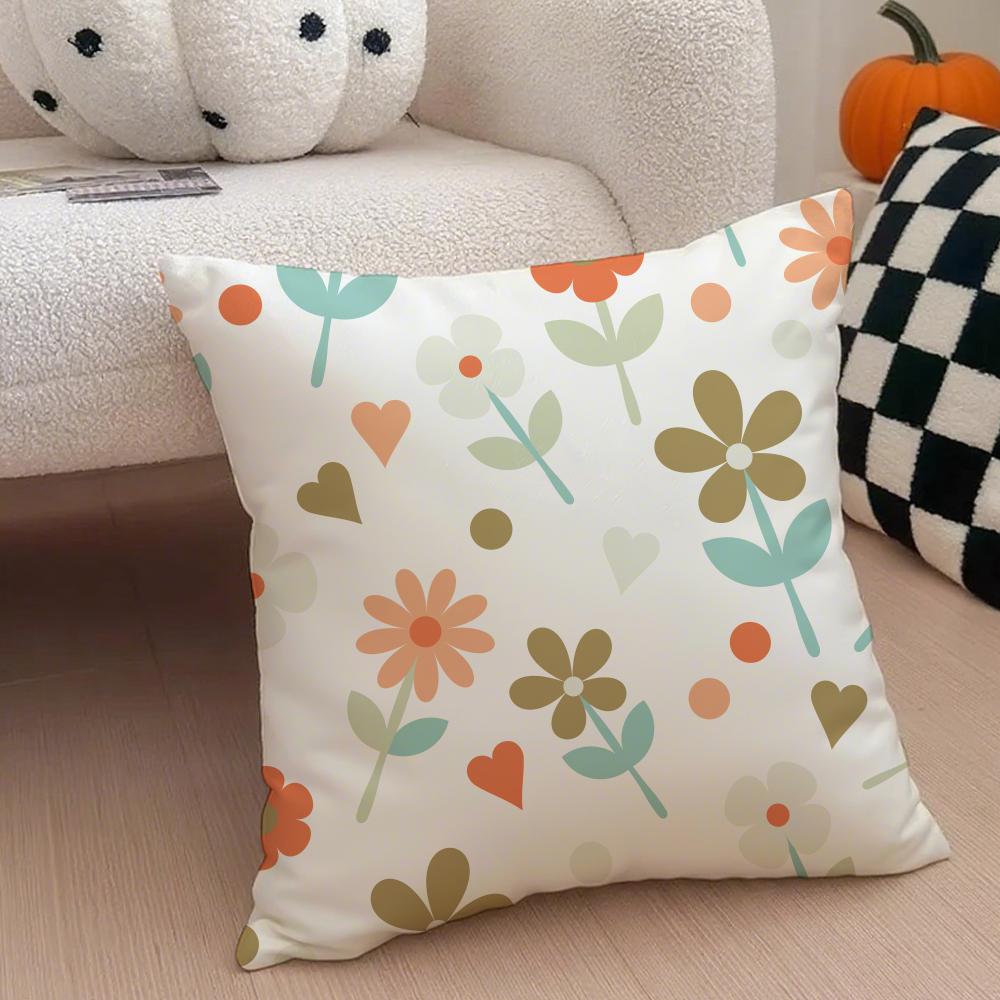 Spring and Summer Floral Cushion Cover Throw Pillow Cover Hidden Button Durable Polyester Chair Cushion