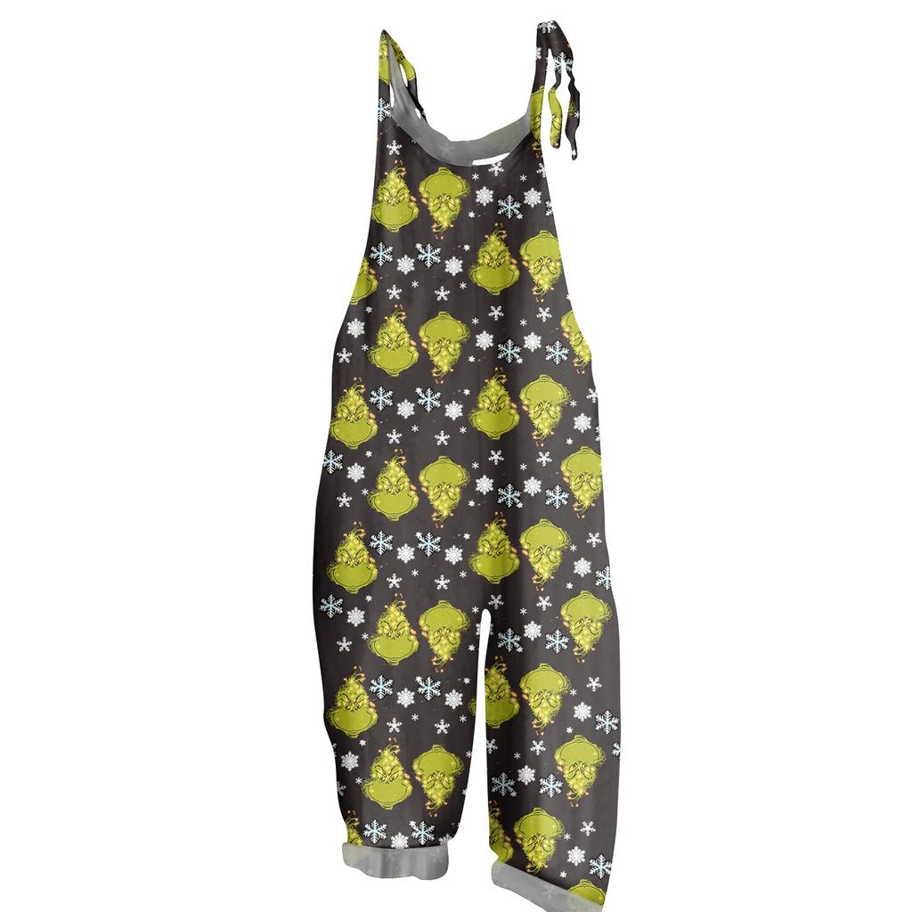 Women's Casual Loose Jumpsuit Christmas Print Wide Leg Jumpsuit Sleeveless With Pockets