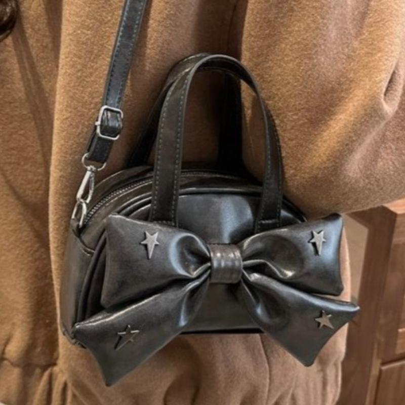 Metallic Stars Cute Bow PU Leather Large Capacity Handbag Shoulder Bag Crossbody Bags Phe Wallet Storage Bag Woman Bag Purse