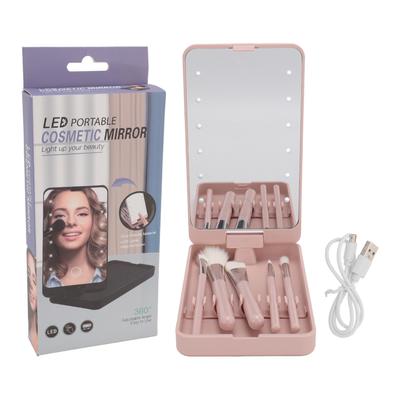 Makeup Brush Set with Mirror Multifunctional Cosmetic Brushes Kit with Rotatable Foldable LED Mirror