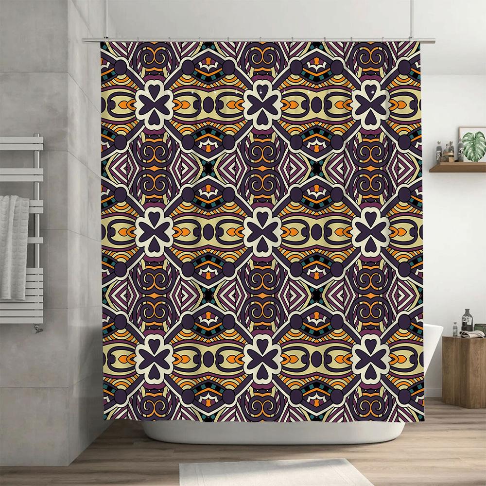 Modern Boho Shower Curtain Purple Gold White Decorative Bathing Room Waterproof Fabric Perfect Fit For Bathtub Doors In Bathroom