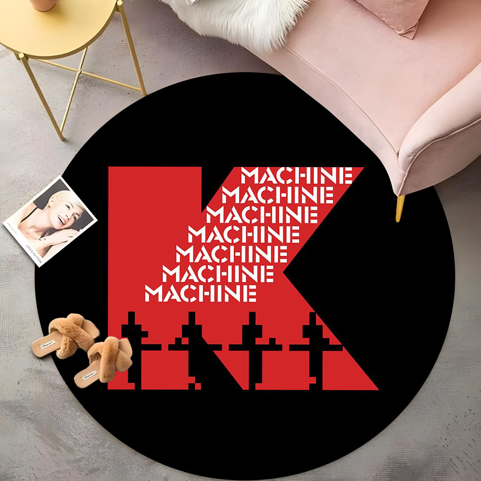 

K MACHINE Round Rug Bold Red Black Industrial Design with Silhouette Figures,Modern Living Room Carpet,Non Slip Statement Piece 60cm