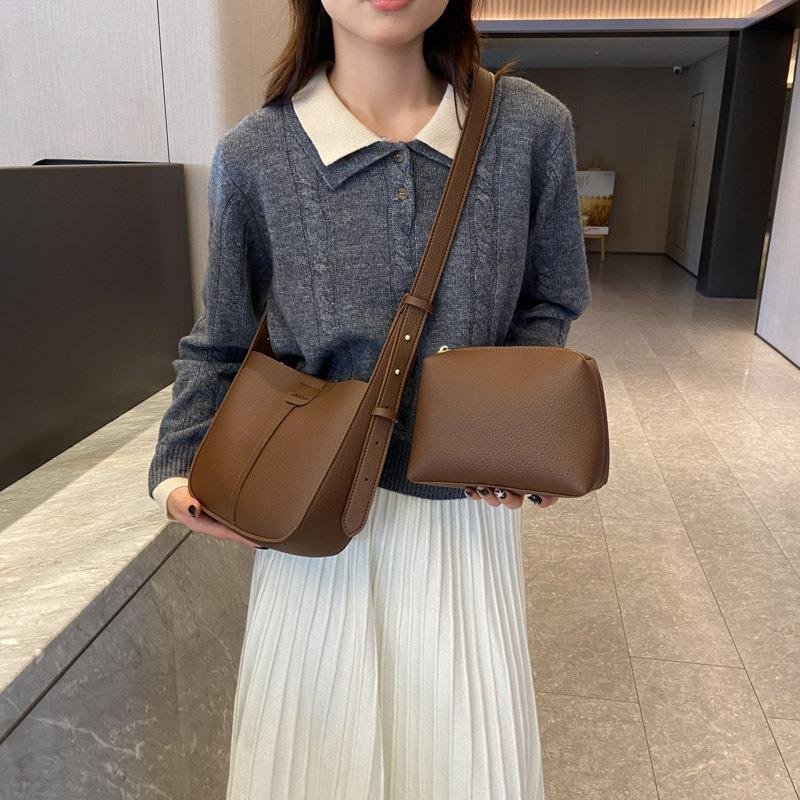 Women's bag new lychee pattern fashion trend versatile messenger bag high sense commuting large capacity shoulder bag