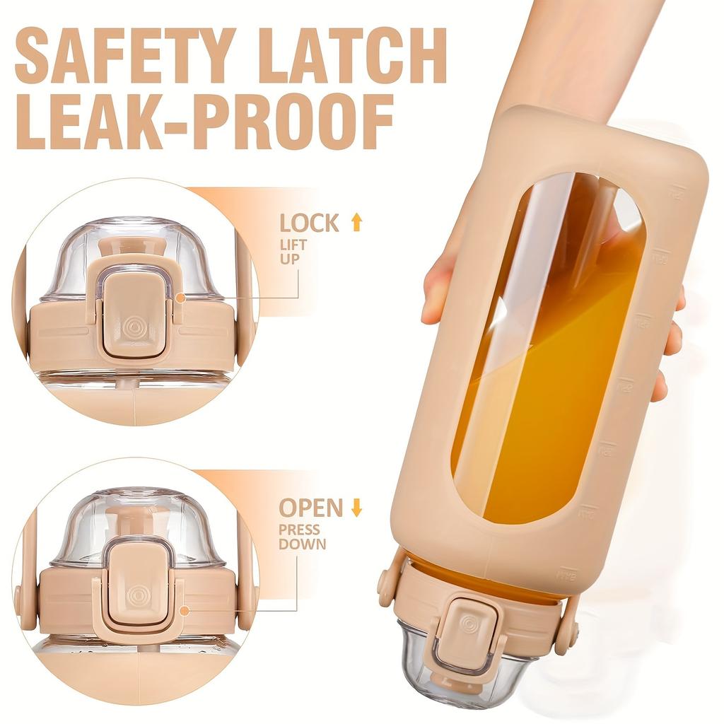 64oz Skleněné láhve na vodu se slámkou a víčkem Půlgalonová láhev na vodu s časovým značením Nepropustné skleněné láhve na vodu se silikonovým pouzdrem