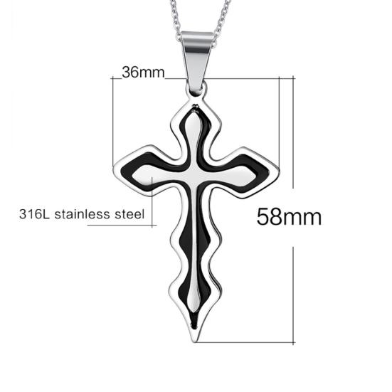 2Pcs Men Fashion Rhinestones Inlaid Jesus Cross Pendant Chain Necklace Gift