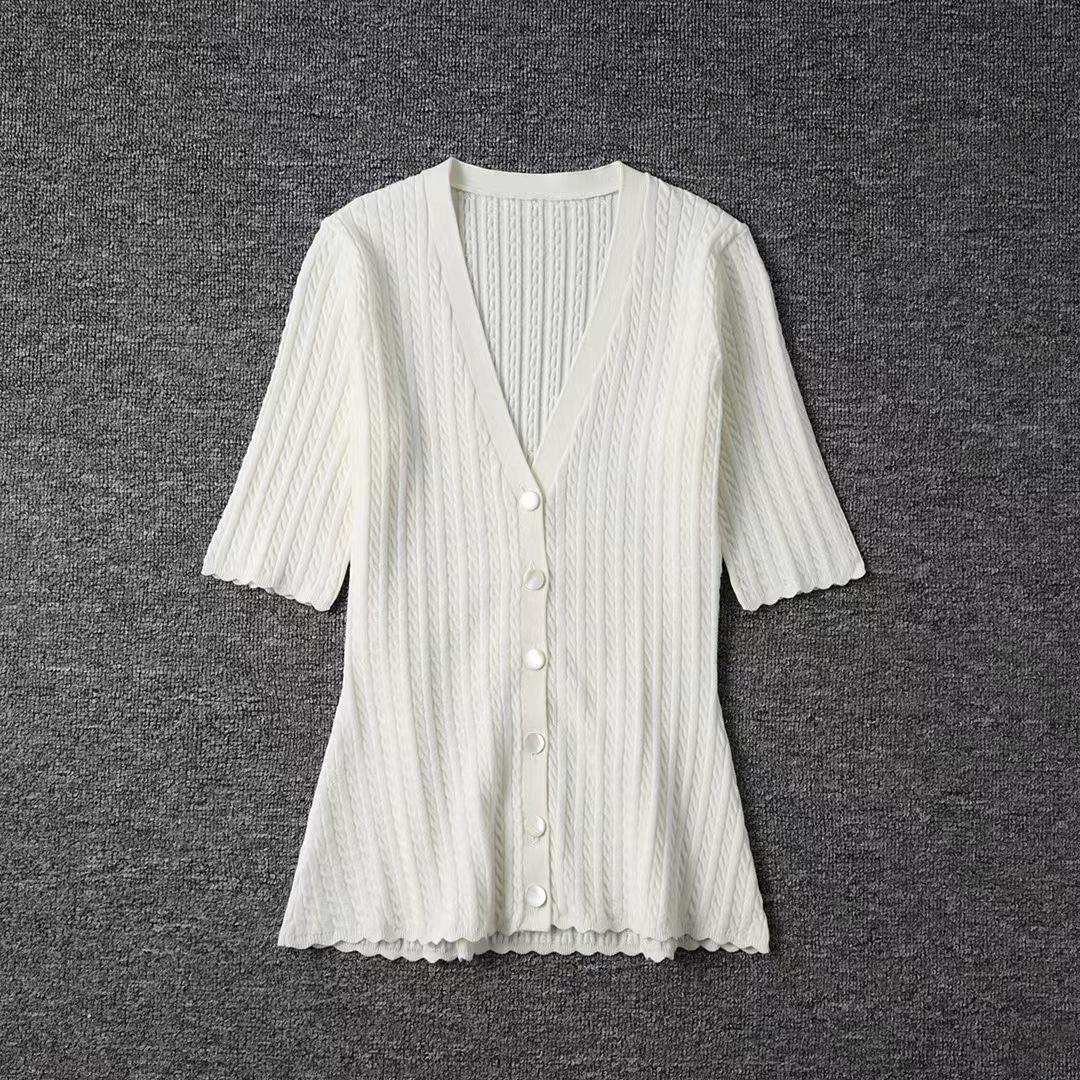 

Чистый Оригинальный Весенне-Летний Свитер с V-образным вырезом, Французским Приталенным Кроем и Ажурной Вязкой Large белый