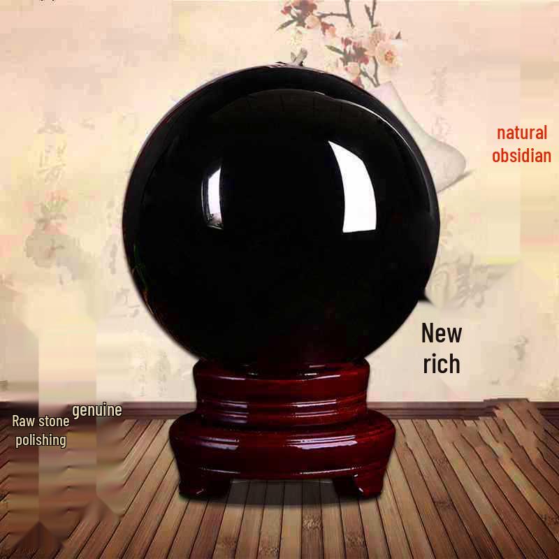 Natural Obsidian Crystal Ball Ornament for Home or Office Decor
