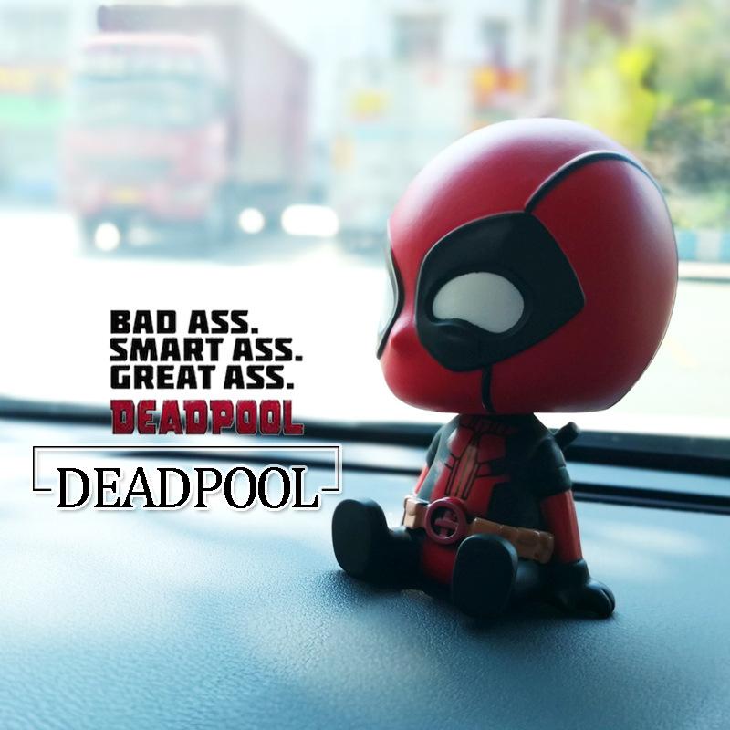 Marvel Deadpool Shaking Head Doll Car Decoration Auto Accessories Cute Model Toys Bobblehead Doll Mobile Phone Bracket Gifts