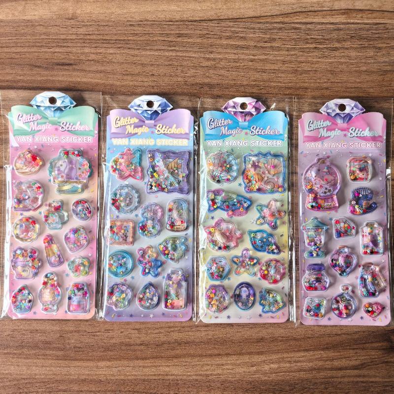 

2/4Pcs Glitter Magic Sticker Set Sequin-Filled Decorative Decals For Journals Diaries & Kids Diy Crafts 4pcs