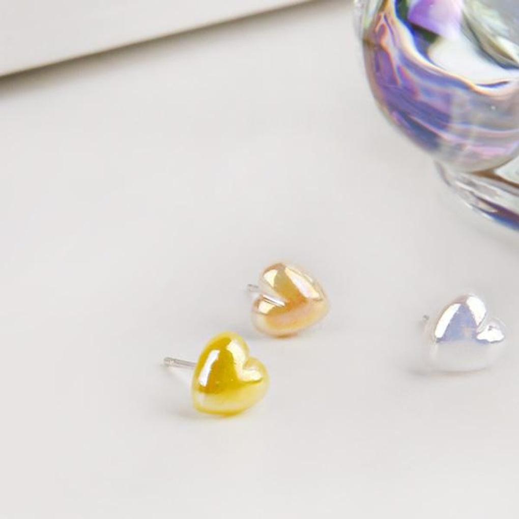 Women's Heart Powder Mini Silver Needle Earrings Set