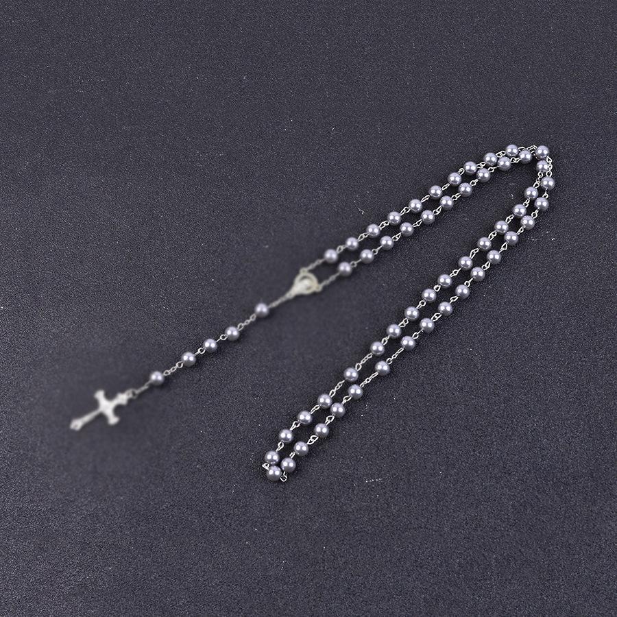 Imitation Pearl Rosary Necklace Alloy Cross Pendant Handmade Long Sweater Chain Vintage Unisex Fashion Jewelry