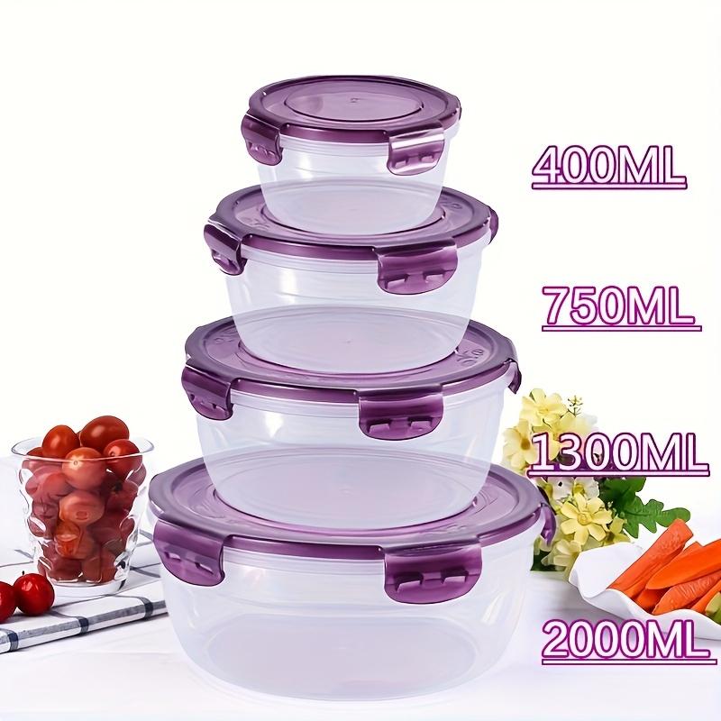4Pcs Plastic Bowls with Lid Leakproof Food Storage Container Meal Prep Containers Bento Box, Microwave-Safe Round Lunch Boxes