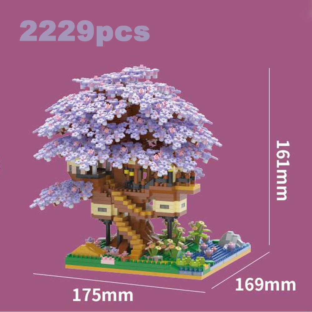 Pink Cherry Tree House Building Micro-particle Building Block Classic Model Girl Boy Difficult Assembly Miniature Blocks Toy Kid