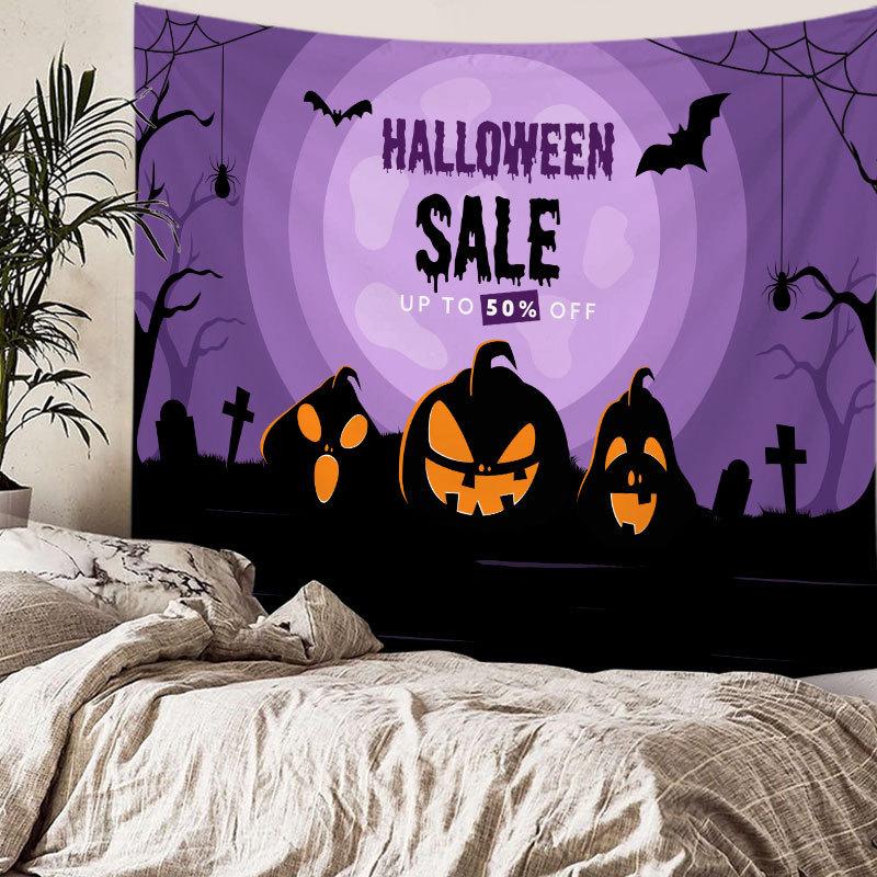 Home bedside room decoration Halloween tapestry, witch skull ghost print hanging cloth, background wall covering