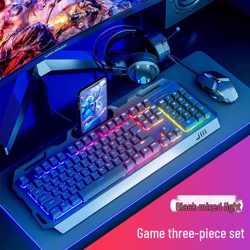 Wired Luminous Gaming Set: Keyboard, Mouse & Headset with Mechanical Feel and Punk Keys for Desktop & Laptop