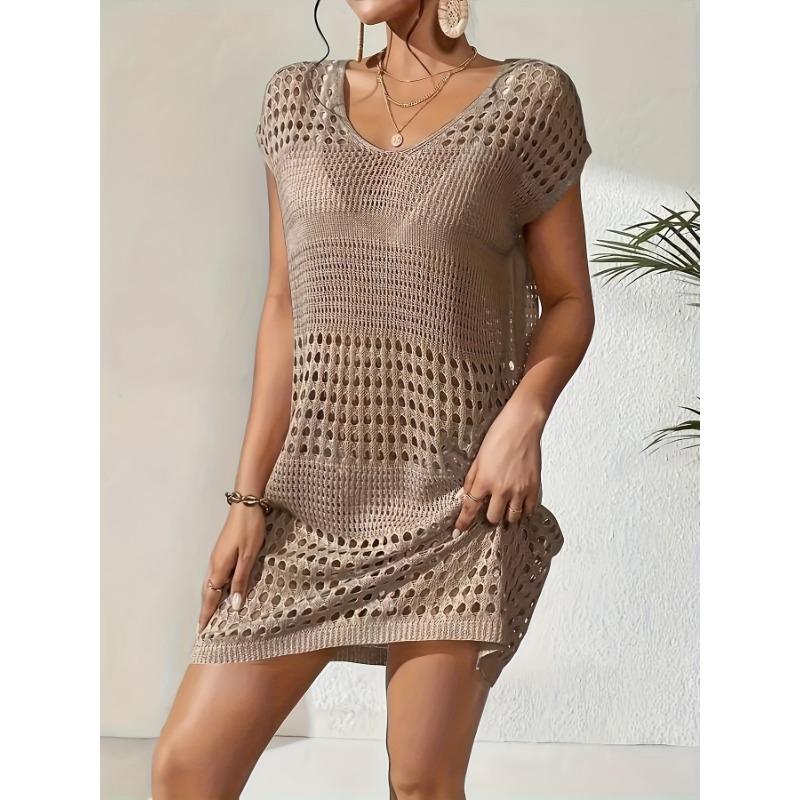 

Шикарное прикрытое платье с V-образным вырезом и вырезом — мягкий трикотаж, однотонное, без рукавов — идеальная одежда для пляжа и отдыха для женщин One Size