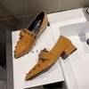 Women's Spring 2025 New Rivet Women's Pointed Toe Thick Heels British Style Loafer Female Slip On Shoes Zapatillas Mujer