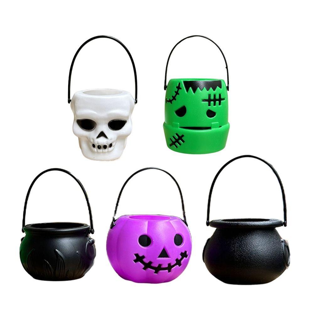 6PCS Set Festive 6cm Size Halloween Pumpkin Jar Triangular Eyes With Lid Pumpkin Bucket Mini Basket Pumpkin Lantern Gift Giving
