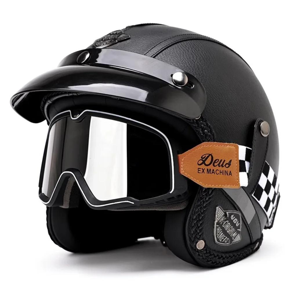 Vintage Semi Open Motorcycle Helmet Motocross Motorcycle Accessories 3/4 Motorcycle Helmet Open Face Men Women Cycling Goggles