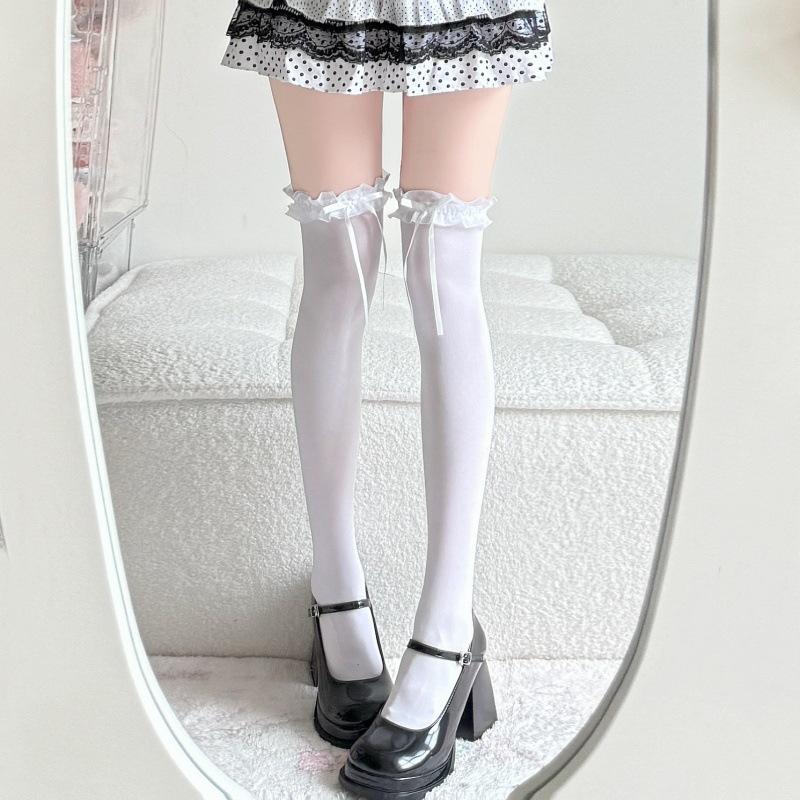 Socks Women'S Ballet Style Long Tube Lace Lolita Lace Bow Pure Desire Style Summer Thin Knee Socks