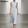 New Women's Sleeveless Round Neck Ruched Dress Elegant Simple Spring Summer Style