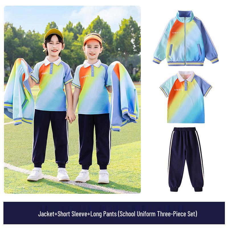 2025 Nowy Styl Wiatrówka Tęczowa Mundurek do Przedszkola i Szkoły Podstawowej: 3-częściowy lub 5-częściowy zestaw dresowy