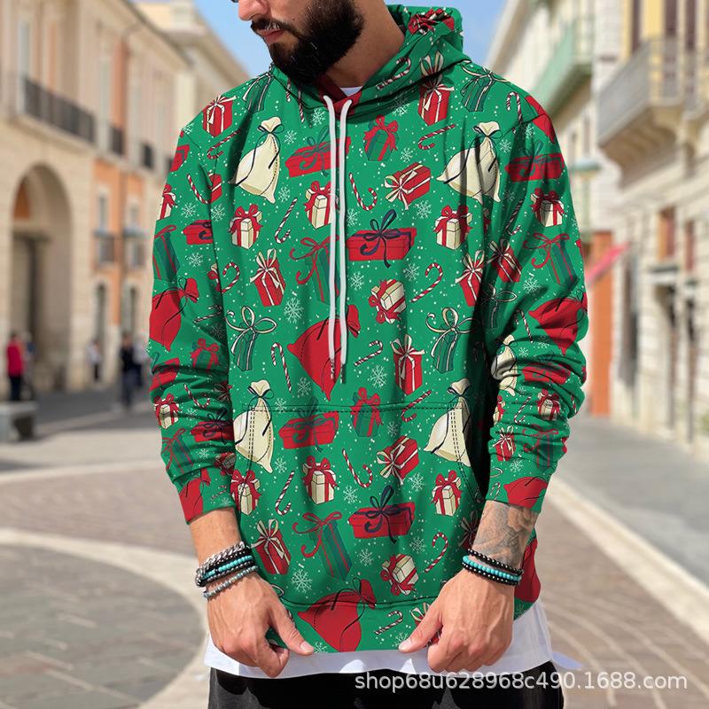 

Осенняя новая радостная подарочная коробка с принтом, мужская тонкая толстовка с капюшоном, повседневная удобная толстовка с 3D цифровой печатью для мужчин и женщин, бейсбольная форма для пар XS зелёный