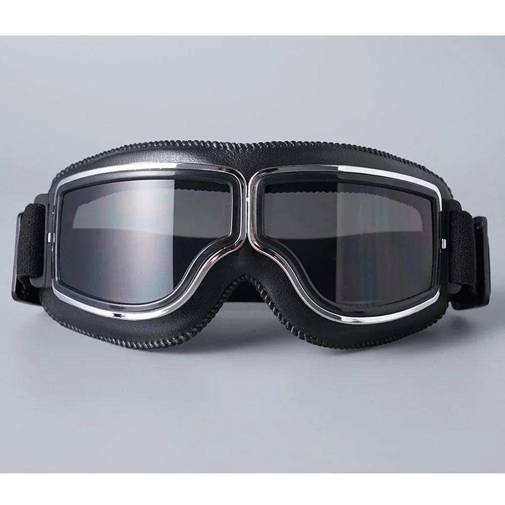 Vintage Pilot Motorcycle Goggles UV400 Windproof Scratch Resistant PC Lens with Leather Trim for Open Face Helmet