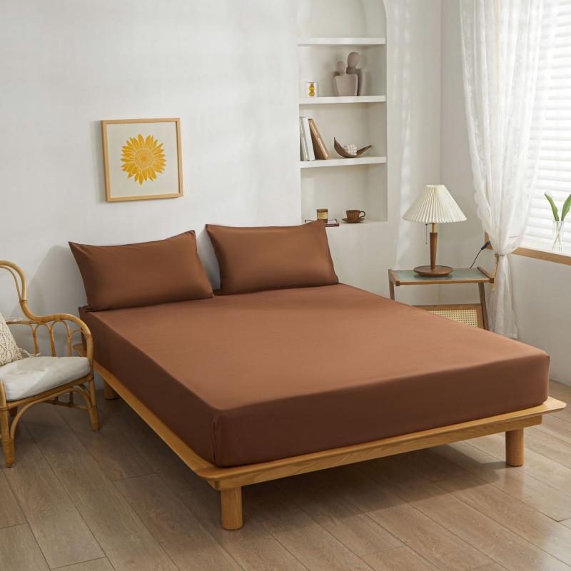 Minimalist Super Soft Brushed Cotton Fitted Sheet, Non-Slip Breathable Wrinkle-Resistant Mattress Protector Cover, Solid Color Bedding