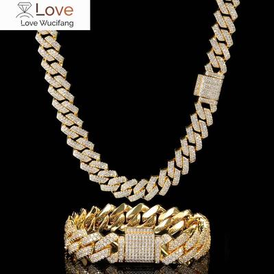 12mm Diamond Zircon Miami Prong Cuban Link Chain For Men Necklace Choker Iced Out Hip Hop Jewelry