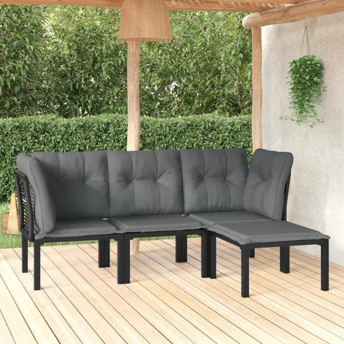 VidaXL Salon de Jardin 4 pcs, Ensemble de Meubles de Terrasse, Mobilier d'Extérieur, Chaise de Patio, Moderne, Noir et Gris 3187747