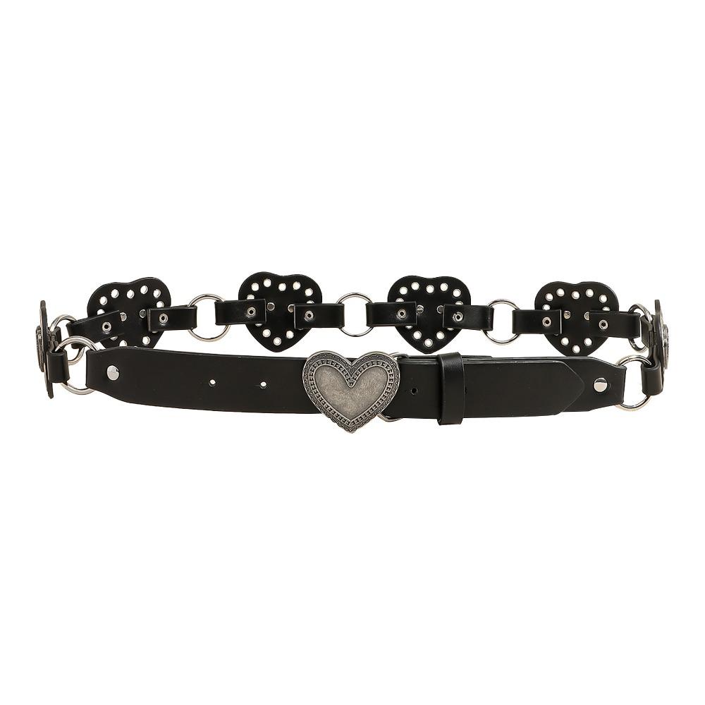 Vintage Cowboy Waistband PU Leather Heart Hollow Belt Simple Cowgirl Buckle Belt  Dress Decoration