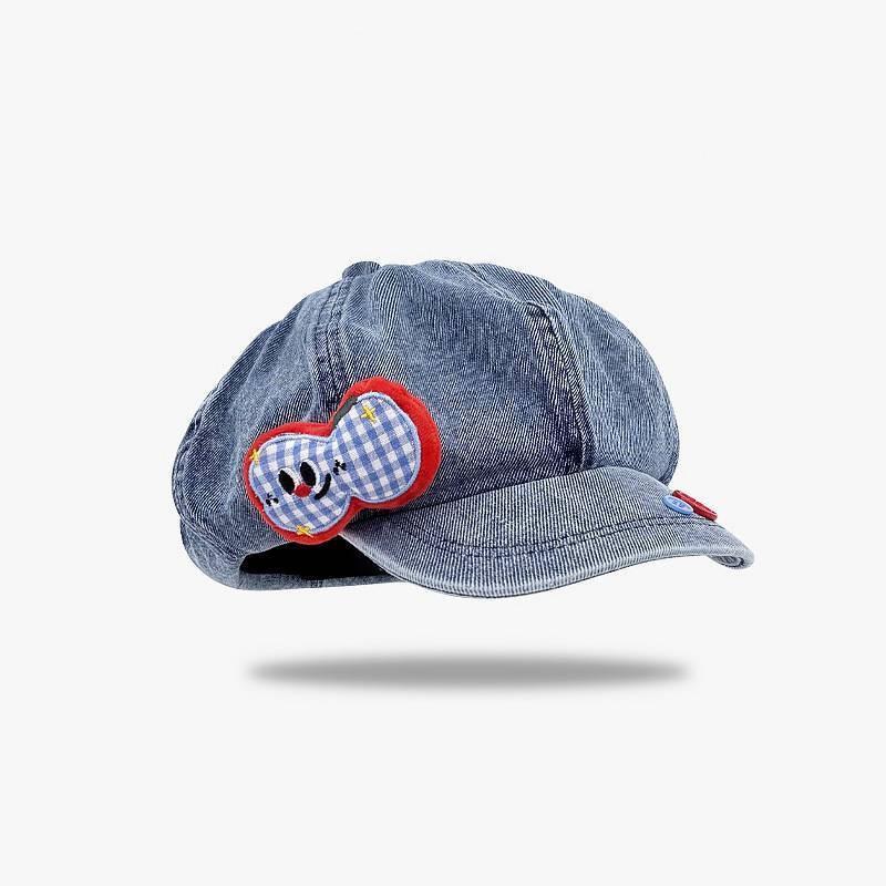 Fruit Apple Button Denim Beret Hat With Cloud Design For Womens Spring Casual