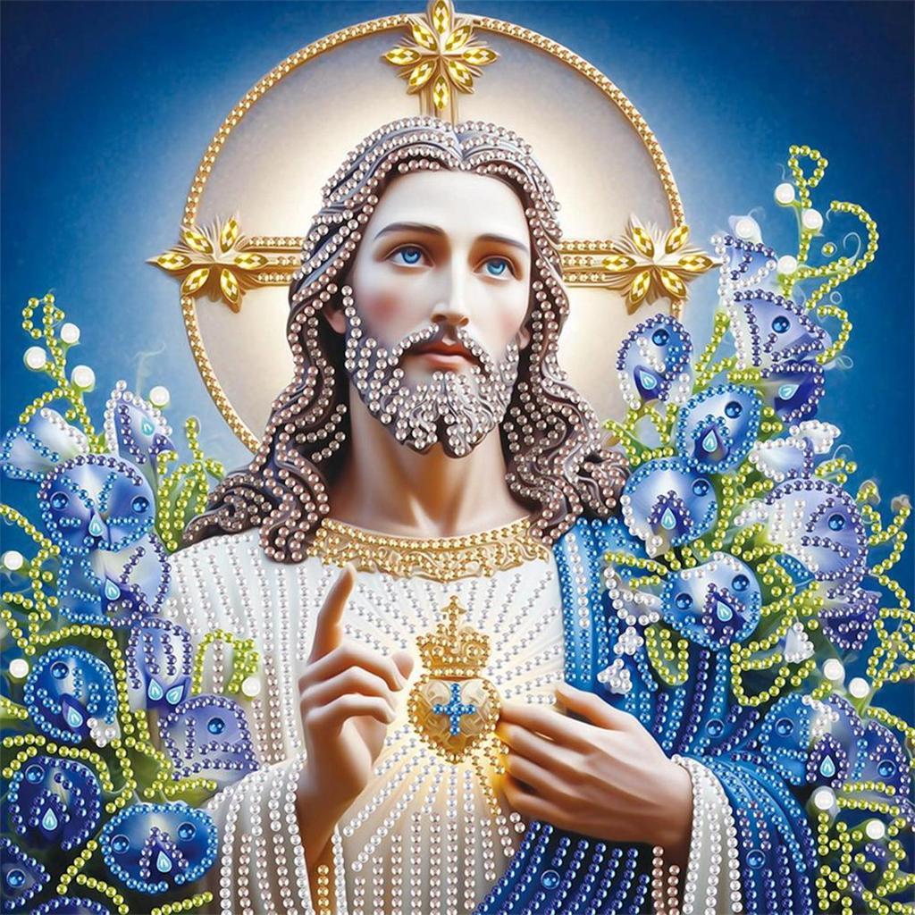 5D DIY Partial Special Shaped Diamond Drill Diamond Painting Kit Mary Jesus Decoration 30x30cm for Bedroom Classroom Living Room