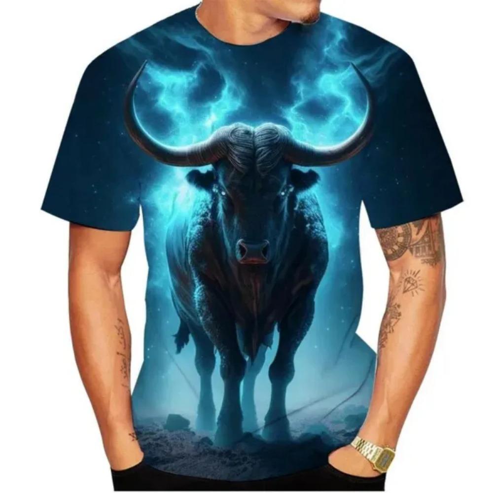 Letní býk 3D potisk trička Streetwear Pánská móda Ležérní Nadměrné O-výstřih Krátký rukáv Tričko Trička Topy Oblečení
