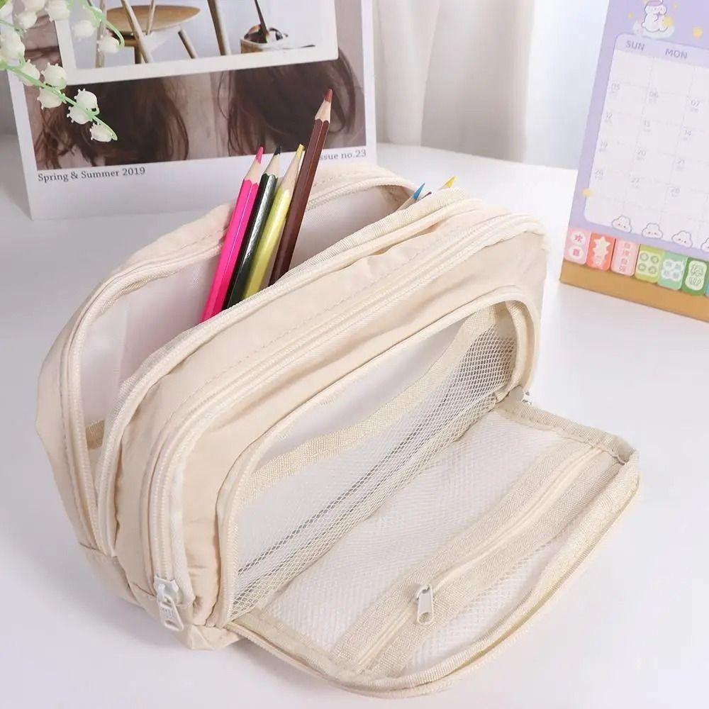 

Large-capacity Pen Case Multi-purpose Desk Organizer Storage Pouch Stationery Pencil Bag Student розовый
