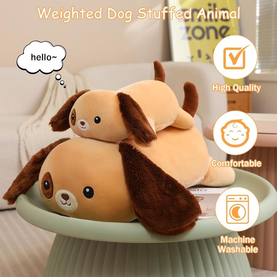 Weighted Dog Plush Stuffed Animal designed for Adults Gentle Brown 13.8 Inch 1.6 Lbs Adorable Labrador Plushie Pillow Toy Present