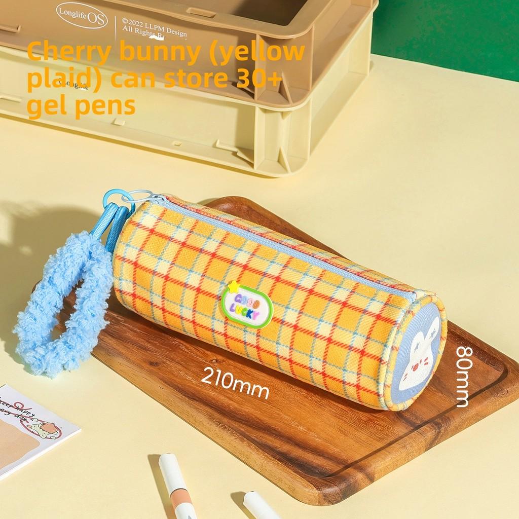 Cute Plush Handbag Stripe Cylindrical Pencil Case With Color Block Pattern For School Supplies