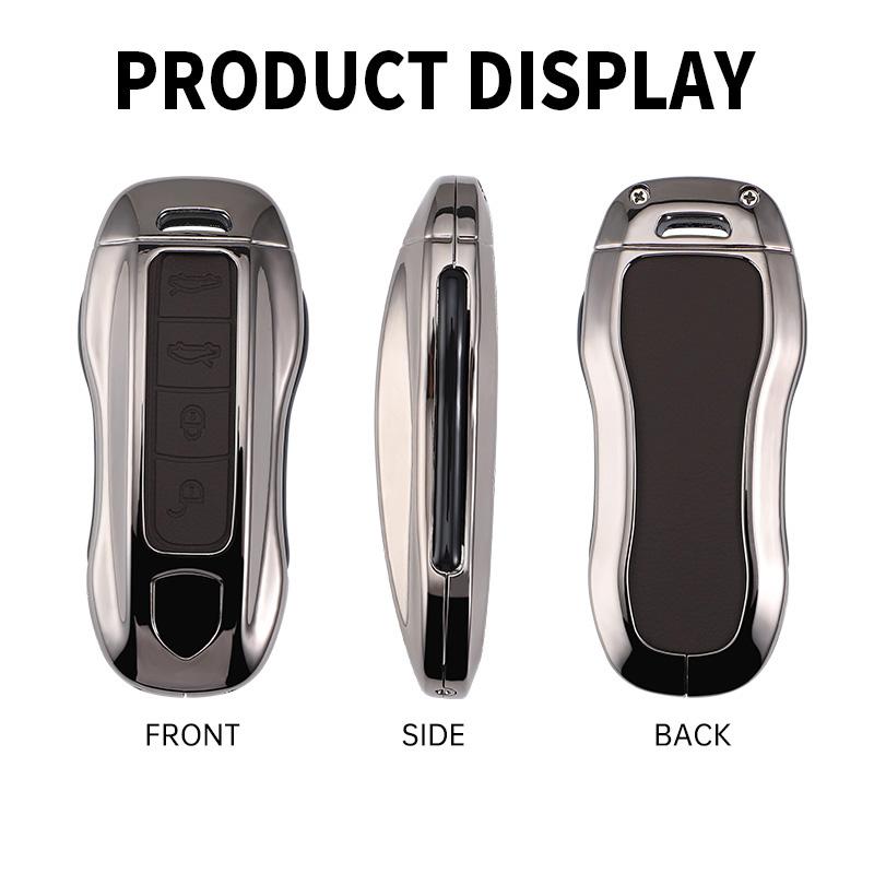 AABKU1 Zinc Alloy + PU Leather Car Key Case Cover Keychain For Porsche Panamera Spyder Carrera Macan Boxster Cayman Cayenne 911 970 981