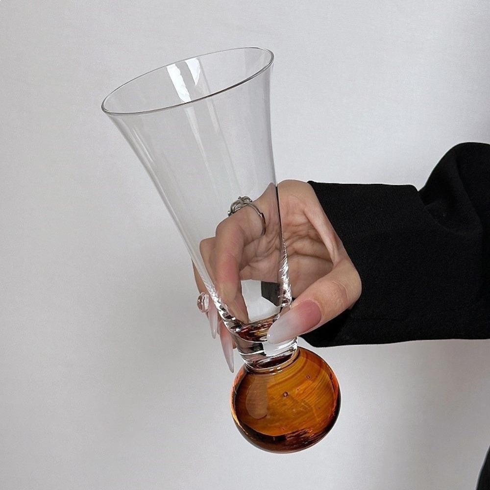 Creative Transparent Glass Drink Cup Horn-shaped Ball Shape Bottom Glass Milkshake Cup INS Style Ice Cream Cup Smoothie 200 ml коричневый