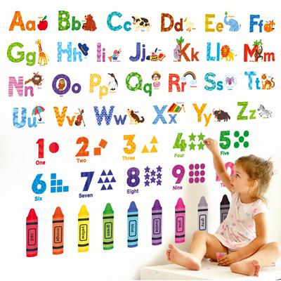 Animal Alphabet Numbers Color Wall Stickers for Kids Wall Transfer Wall Art Stickers for Bathroom Room Living Kitchen DS8-8044 Kindergarten,