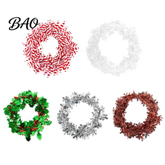Indoor Outdoor Festive Decor 24.6FT Christmas Wire Garland, Red Green Leaves/Striped Candy/Snowflake Shiny Tinsel Candy Cane Striped Decoration
