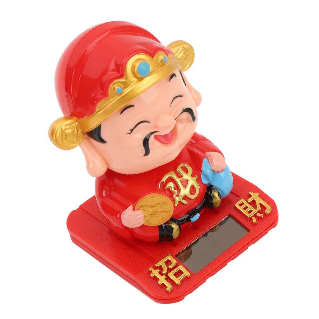Cai Shen Statue Light Sensing Automatic Nodding Cai Shen Figurine for Car Dashboard Hotel