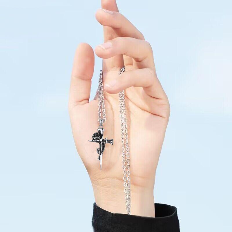 Rose Cross Pendant Necklace for Couples, Vintage Chinese Style Jewelry